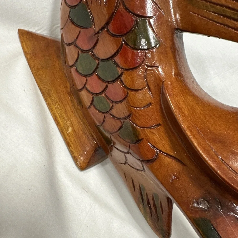 Hand‎ Carved Wooden Fish from Haiti Detailed Tri-Tone Color Wood Decor